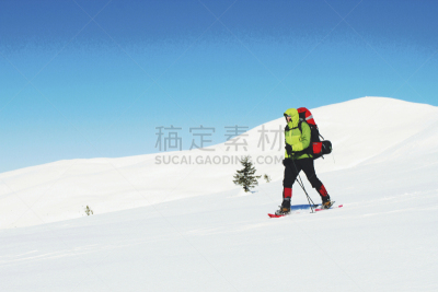 冬天,山,徒步旅行,背包,帐篷,天空,登山杖,水平画幅,云,雪