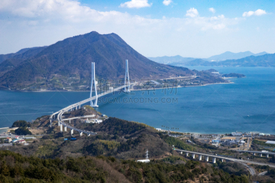 日本,濑户内海,桥,天空,水平画幅,无人,蓝色,诺曼底大桥,斜拉桥,自行车