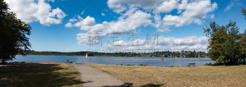 公园,滨水,西雅图,岛,华盛顿州,锐角,城市,水平画幅,无人,夏天