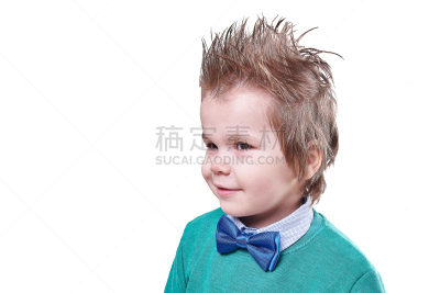 男性美,蓝色,领结,男孩,分离着色,白色背景,绿色,毛衣,美,学龄前