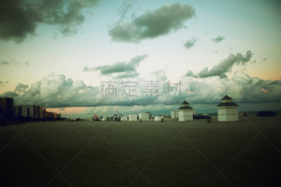 海滩,哈兰岱尔海滨,自然,美国,水平画幅,地形,沙子,人,黄昏,路人