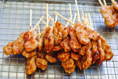 格子烤肉,泰国人,时尚,猪肉,泰国食品,传统,沙嗲,水平画幅,膳食,特写