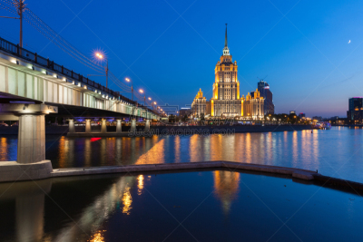 莫斯科,黄昏,酒店,建筑外部,美,水平画幅,夜晚,月亮,美人,当地著名景点