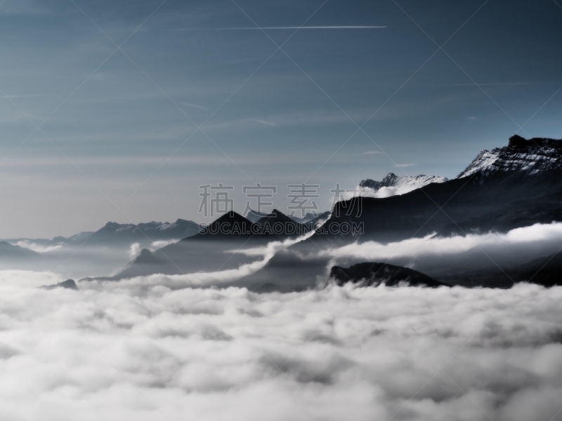 Grenoble, France – December 23, 2018: photography showing a sea of clouds above the city of Grenoble during a morning of december. The photography was taken at La Bastille viewpoint. La Bastille is a fortress culminating at 476 m (1,561ft) above sea level