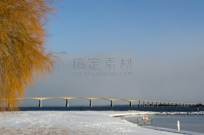 雪,奥兰,桥,地形,水,天空,oland桥,水平画幅,无人,交通