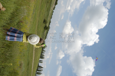 风筝,女孩,狗,垂直画幅,天空,草地,绿色,地形,进行中,人