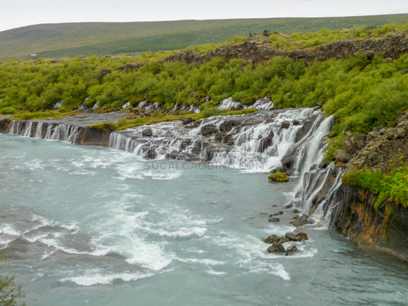 hraunfossar,水道,簇叶从生的,环境保护,云,著名景点,自然美,北欧,流水,河流