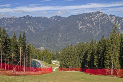 夏天,坎大哈,冬季运动,水平画幅,绿色,山,无人,加米施帕腾基兴,巴伐利亚,工地安全网
