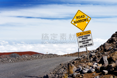 夏威夷大岛,岛,路,陡峭,,交通标志,休眠火山,莫纳亚克火山,天空,泥土