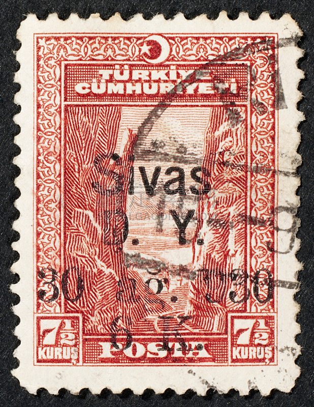 土耳其,铁道路口,邮戳,数字7,一个物体,背景分离,数字1,全球通讯,古董