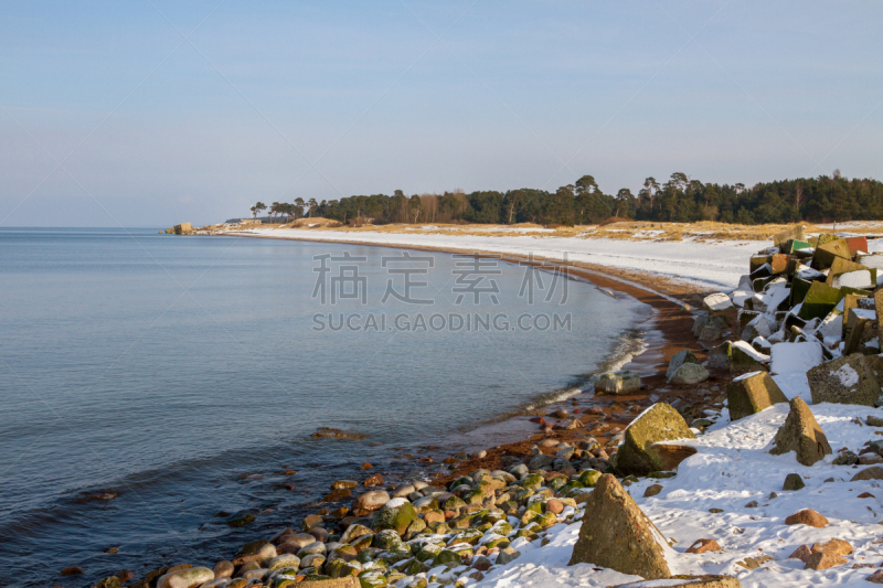 海滩,冬天,波罗的海,水,天空,美,水平画幅,雪,无人,户外