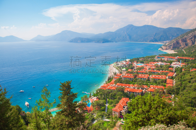 海滩,海岸线,土耳其,俄鲁丹尼斯,天空,水平画幅,山,大西洋群岛,夏天,户外