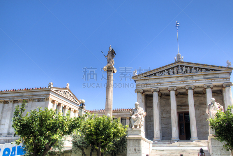 希腊,雅典学院,现代,艺术,外立面,水平画幅,科学,女神,都市风景,楼梯