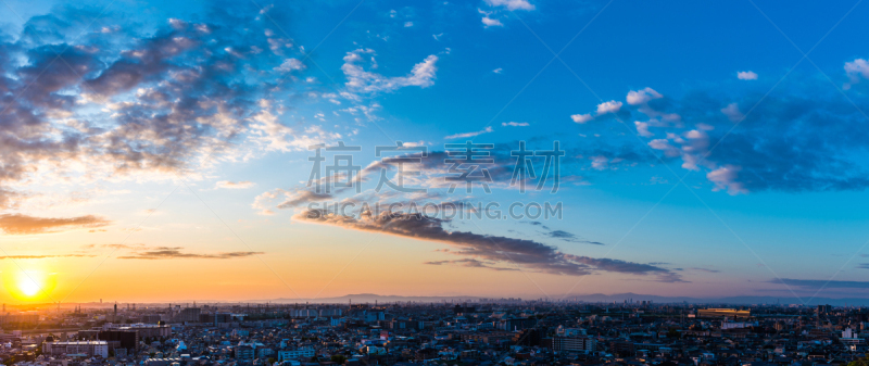 日本,都市风光,宝冢市,兵库县,大阪市,城镇,居住区,天空,日落时分,日出