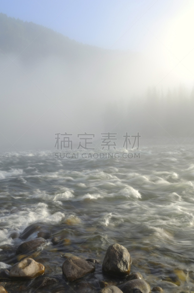 河流,雾,在上面,闹溪,鲑鱼溪,牛蹄湾,自来水,垂直画幅,水,禅宗