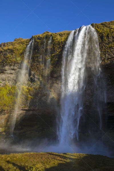 南,seljalandsfoss waterfall,冰岛国,枝繁叶茂,著名景点,北欧,河流,彩虹,瀑布,旅行者