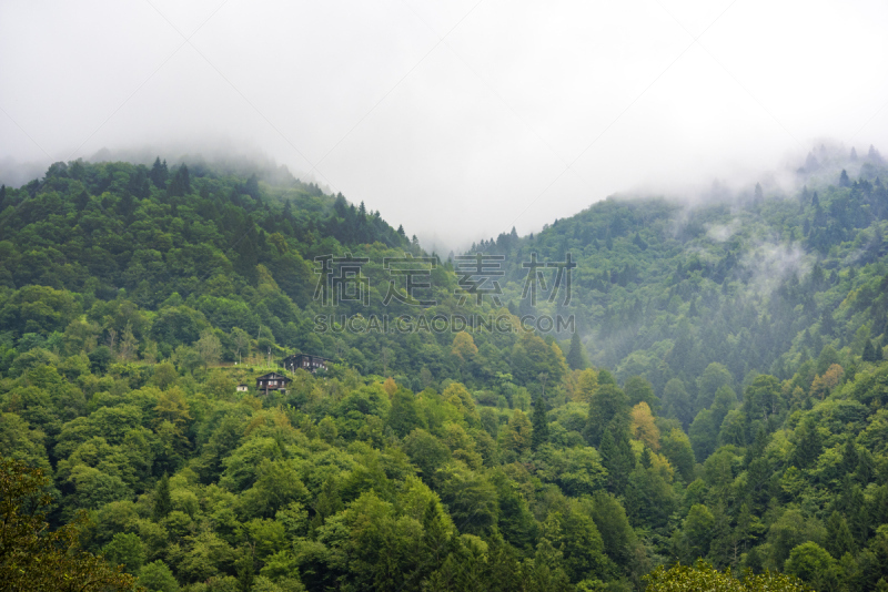 雾,山,小溪,天空,暴风雨,高视角,夏天,湖,草,气候与心情