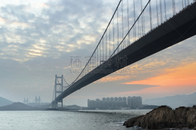 青马大桥,水,天空,水平画幅,无人,海港,交通,户外,交通方式,都市风景