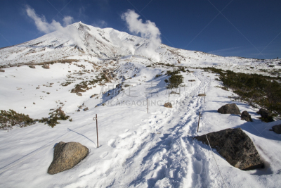 山,旭岳火山,水平画幅,雪,无人,夏天,户外,硫磺,高处,运动