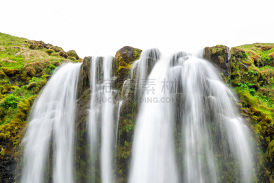 长时间曝光,苔藓,水,悬崖,特写,夏天,平滑的,seljalandsfoss waterfall,绿色,冰岛国