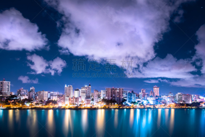 波多黎各,圣胡安,康达多滩,户外,黄昏,夜晚,暗色,多色的,著名景点,热带气候