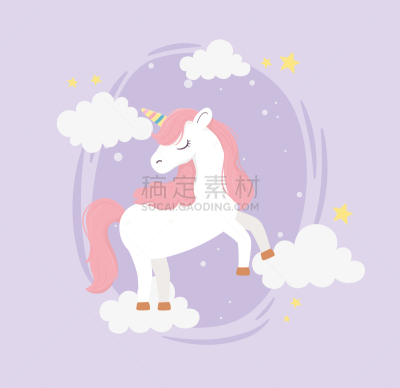 云,卡通,星形,可爱的,幻想,独角兽,巫术,装饰,做梦