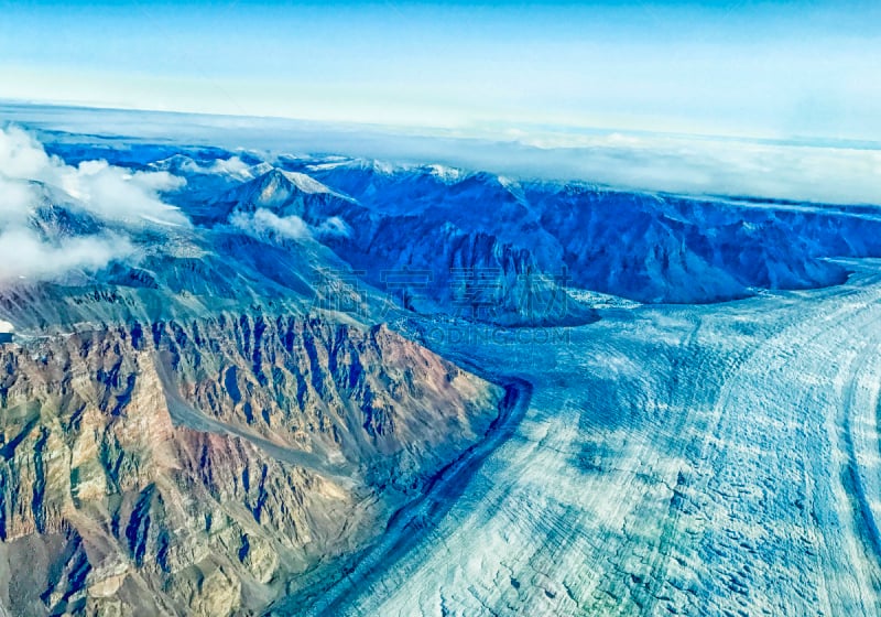 阿拉斯加,山,城市天际线,天空,高视角,雪,朗格山脉,夏天,朗格山,机翼