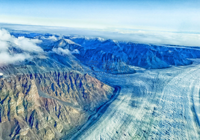 阿拉斯加,山,城市天际线,天空,高视角,雪,朗格山脉,夏天,朗格山,机翼
