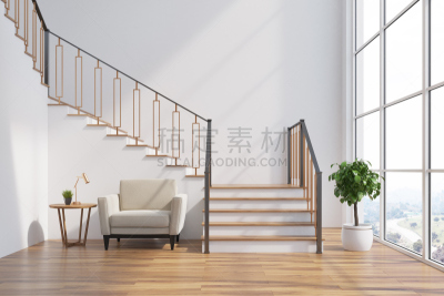 楼梯,室内,扶手椅,起居室,白色,台阶,新的,水平画幅,别墅,无人
