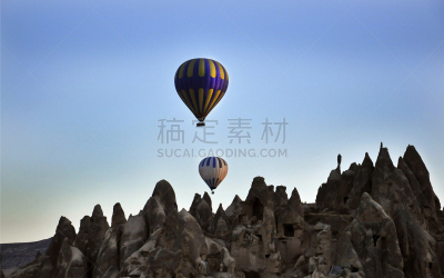 卡帕多奇亚,热气球,天空,岩层,曙暮光,异国情调,彩色图片,著名景点,条纹,黑云压城