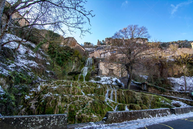 瀑布,布尔戈斯,风景,格林威治村,查济,几乎,寒冷,环境,雪,河流