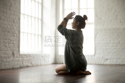 瑜伽,复式楼,美女,工作室,女人,青年人,后背,白色,金刚乘教法,祈祷式