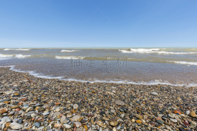 鹅卵石,海滩,休伦湖,加拿大,安大略省,有包装的,水,天空,褐色,水平画幅