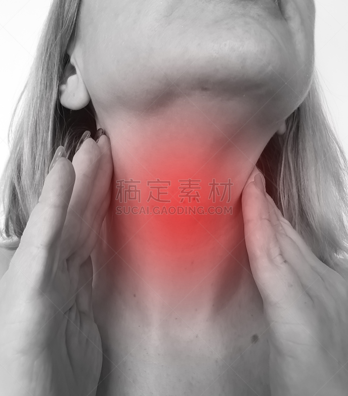 女人,症状,喉咙痛,健康保健,药,脖子,病毒,人的脸部,炎症,不舒服