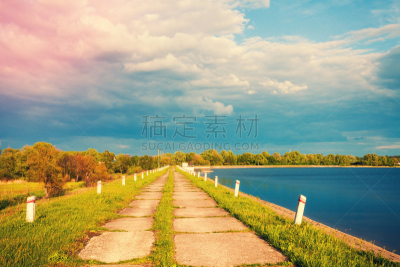 河堤,湖,弗朗西斯·克里克,水,天空,美,水平画幅,曙暮光,夏天,户外