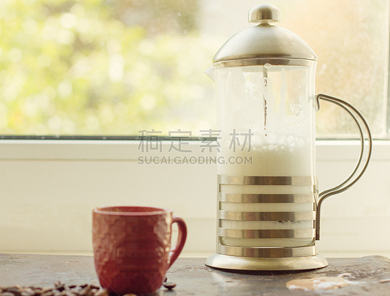 牛奶,咖啡机,奶泡,烤咖啡豆,褐色,芳香的,水平画幅,健康,周末活动,饮料