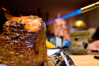 火腿,火,喷灯,燃烧的火炬,留白,水平画幅,膳食,前景聚焦,晚餐