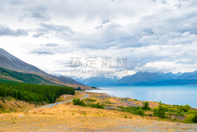 山,多云,湖,路,都市风光,库克山国家公园,桨叉架船,自然美,监视