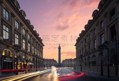 旺多姆广场,巴黎,法国,旺多姆圆柱,巴黎第一区,杜乐丽花园,右岸,拿破仑一世,玫瑰色的,长时间曝光