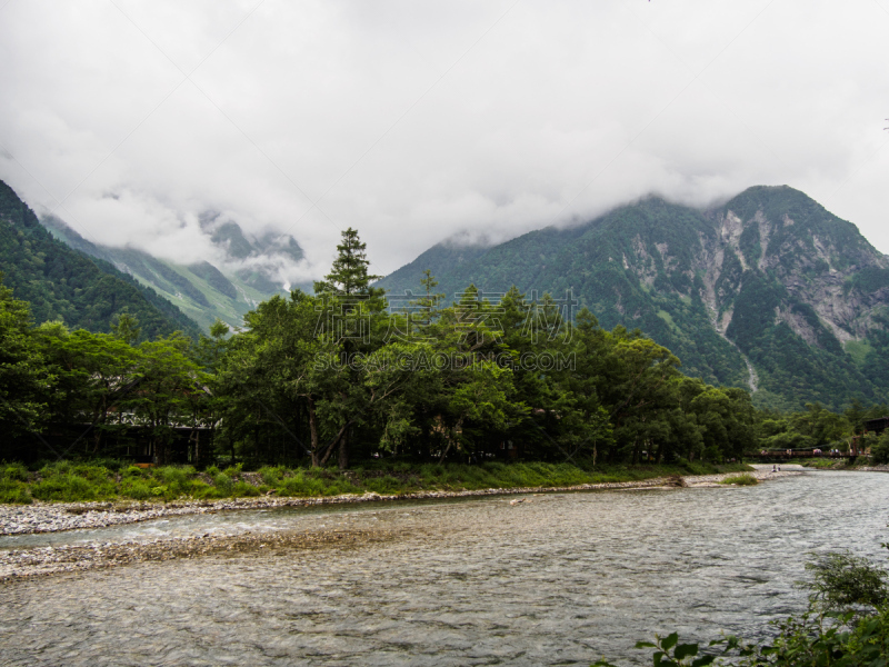 云,上高地国家公园,山,风景,小溪,日本,森林,背景,流动,下移