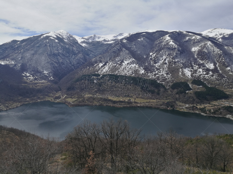 斯看诺,阿布鲁奇,湖,风景,水,天空,水平画幅,高视角,雪,无人