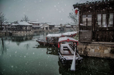 雪,无锡,城镇,远古的,风景,水,天空,台阶,桨,灯笼