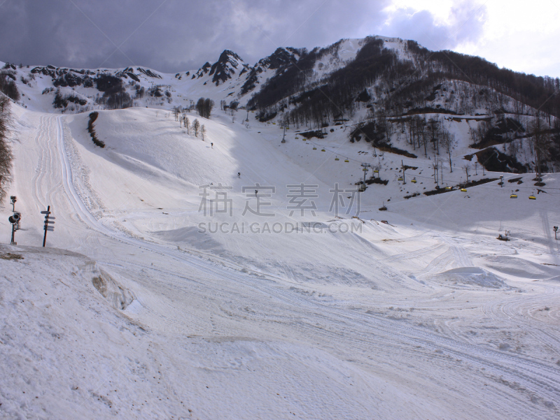 索契,滑雪坡,雪,无人,俄罗斯,山,滑雪雪橇,深情的,玫瑰,索契冬奥会高山集群