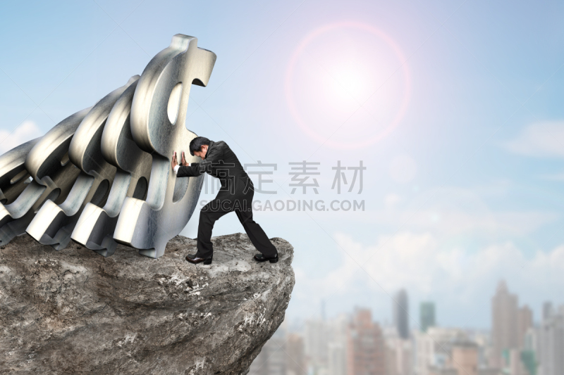 男商人,多米诺效应,水平画幅,美元符号,努力,在边上,户外,想法,部分,商业金融和工业