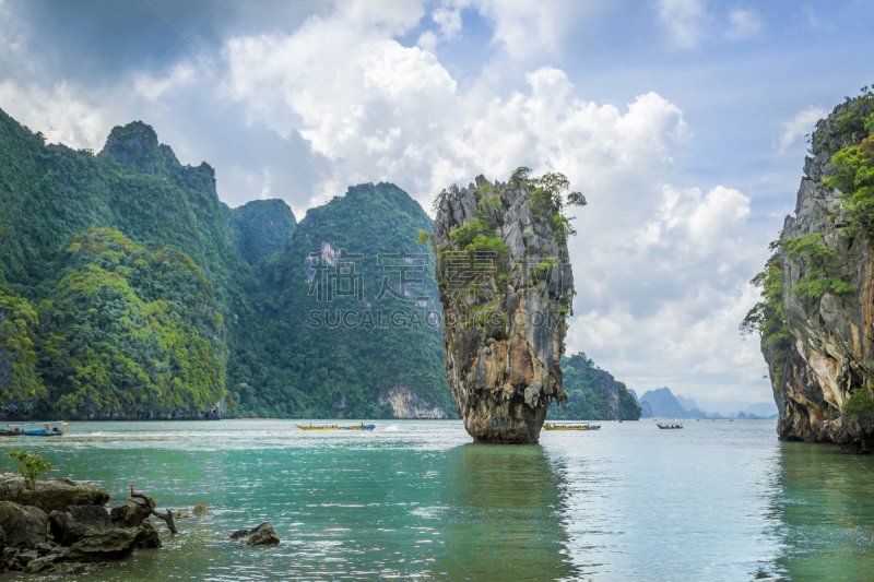 泰国,詹姆斯庞德岛,天空,旅游目的地,水平画幅,无人,蓝色,石灰石,普吉岛,太阳