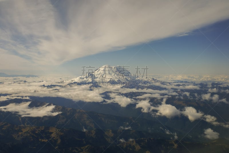 雷尼尔雪山,天线,风景,水平画幅,地形,雪,冰河,无人,蓝色,火山地形