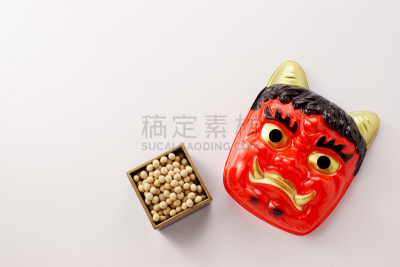 日本,面具,节分,大豆,红色,留白,水平画幅,无人,白色背景,摄影
