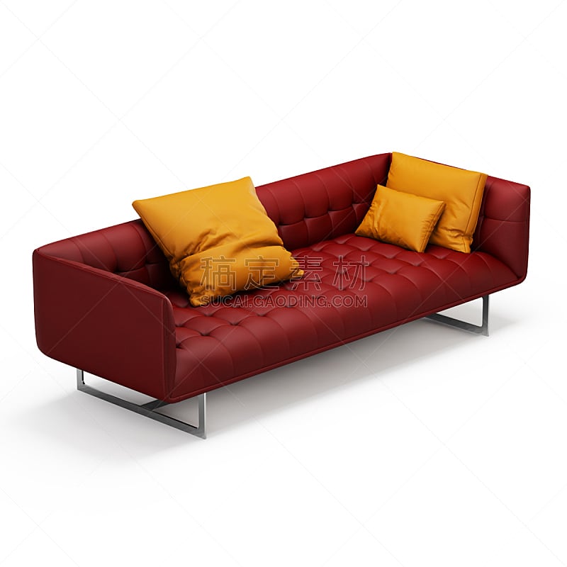 沙发,三维图形,皮革,红色,枕头,橙色,白色背景,背景分离,华贵,舒服