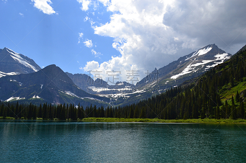 湖,山脉,美国冰河国际公园,雪山,蒙大拿州,水,美,水平画幅,云,雪
