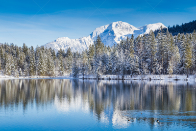 湖,山,阿尔卑斯山脉,冬季仙境,lake hintersee,瓦茨曼山,贝希特斯加登地区,贝希特斯加登,水,天空